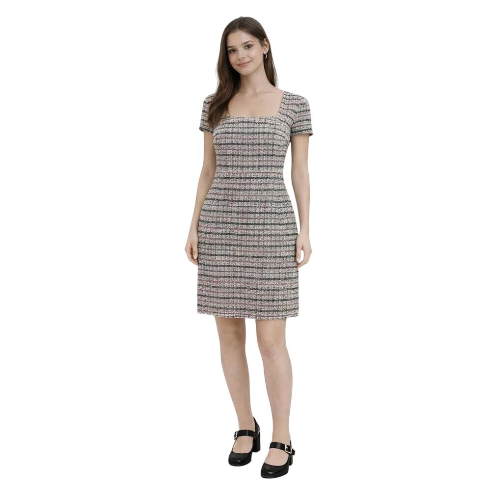 Grace Karin Womens Tweed Sheath Dress‎ Square Neck Striped Short Sleeve Multi M